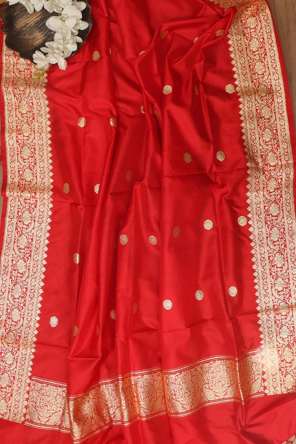 Elegant  Red Handloom Banarasi Pure Katan Silk Dupatta