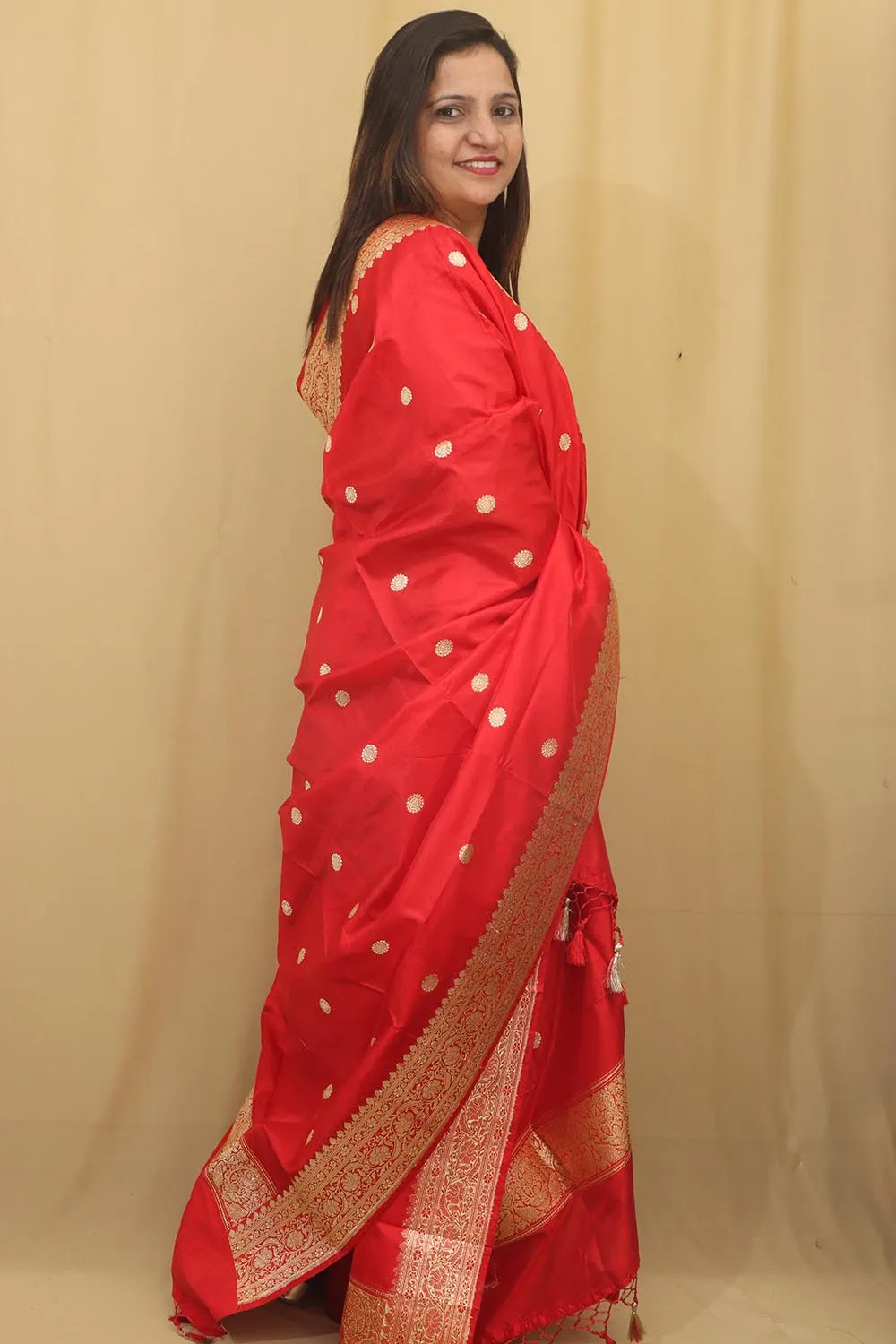 Elegant  Red Handloom Banarasi Pure Katan Silk Dupatta