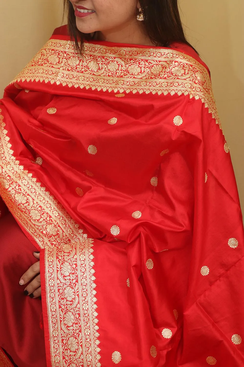 Elegant  Red Handloom Banarasi Pure Katan Silk Dupatta