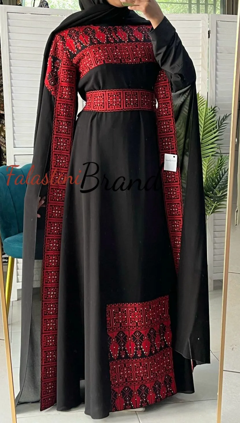 Elegant Royal Black and Red Embroidered Dress