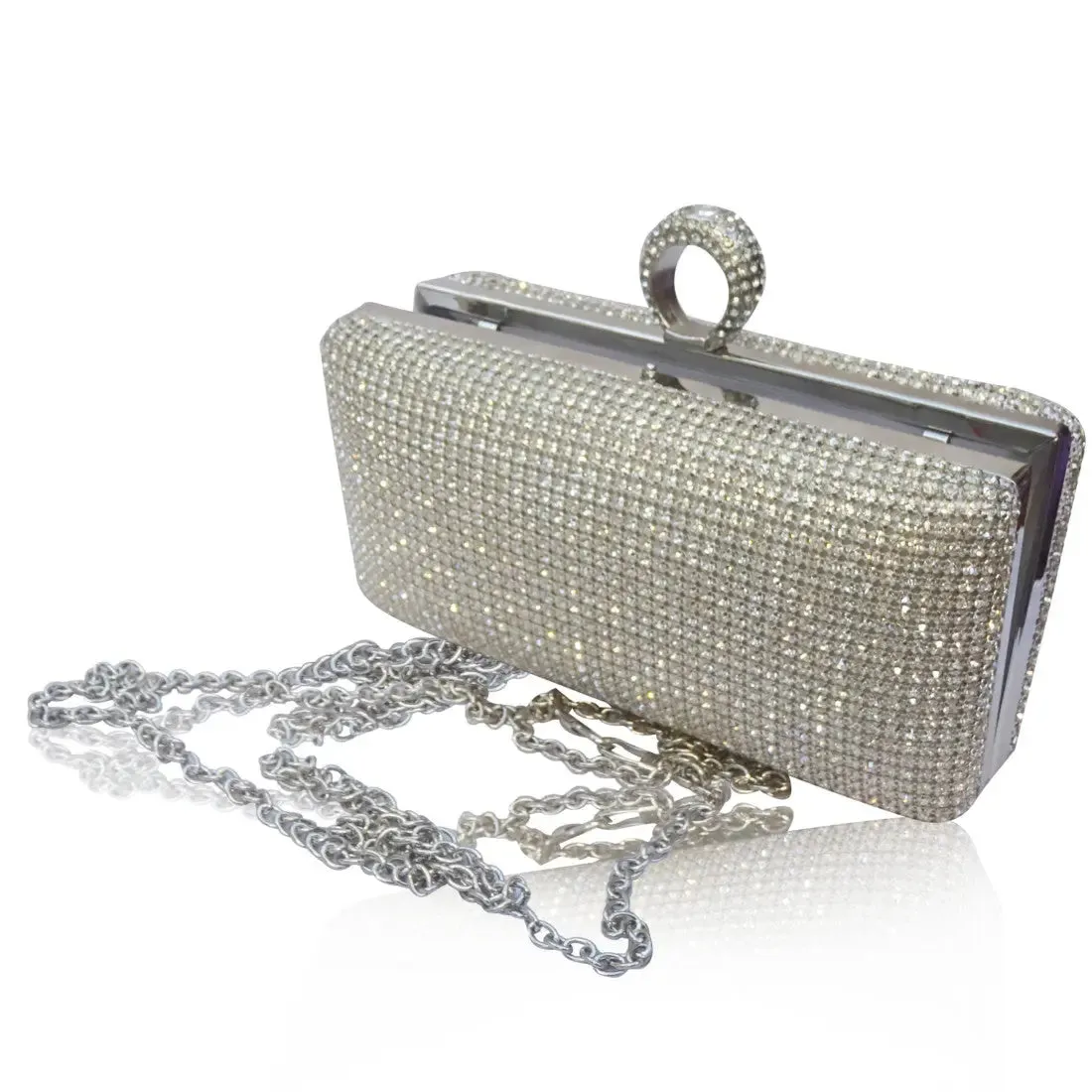 Elegant Silver Classy Party Wedding Cocktail Rhinestone Clutch Evening Party Purse