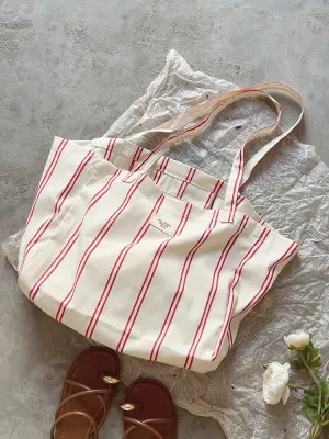 Elena Handbags Striped Cotton Canvas Shoulder Bag