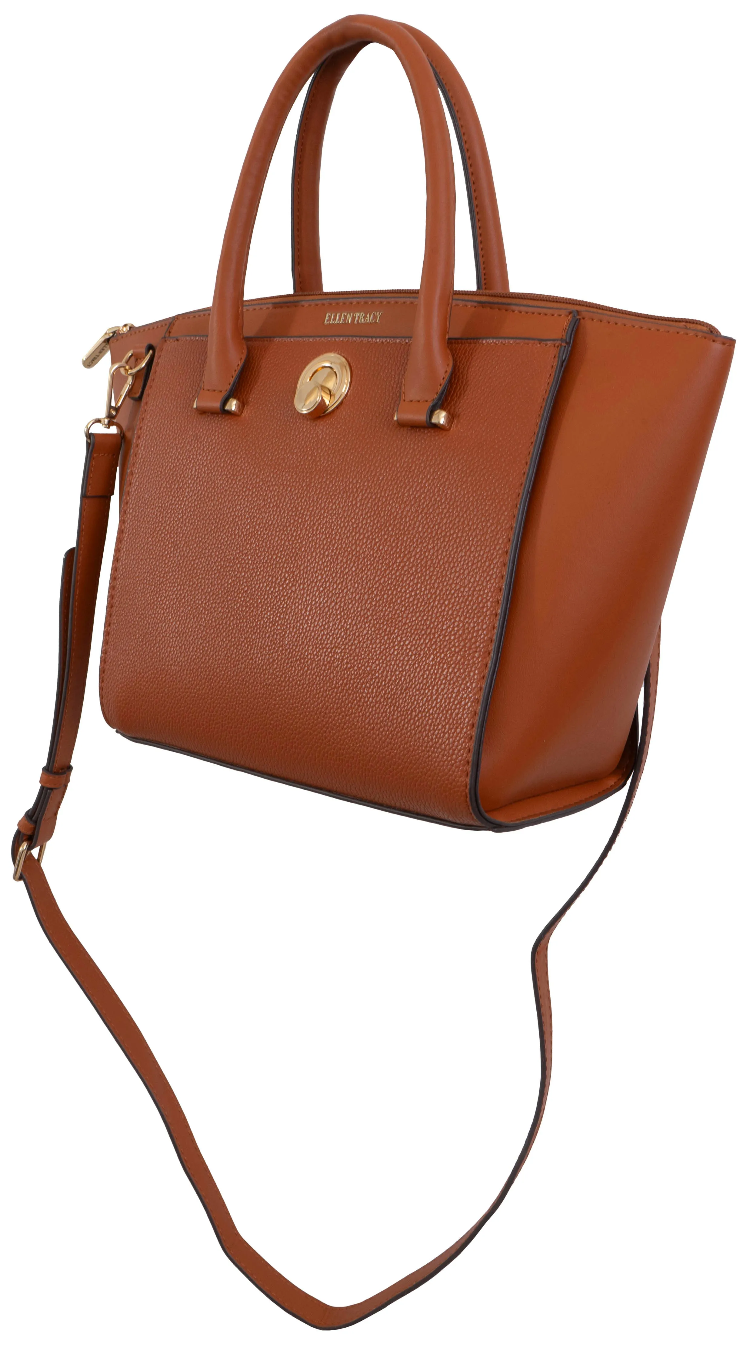 Ellen Tracy Double Handle Satchel with Front Turn Lock Closure