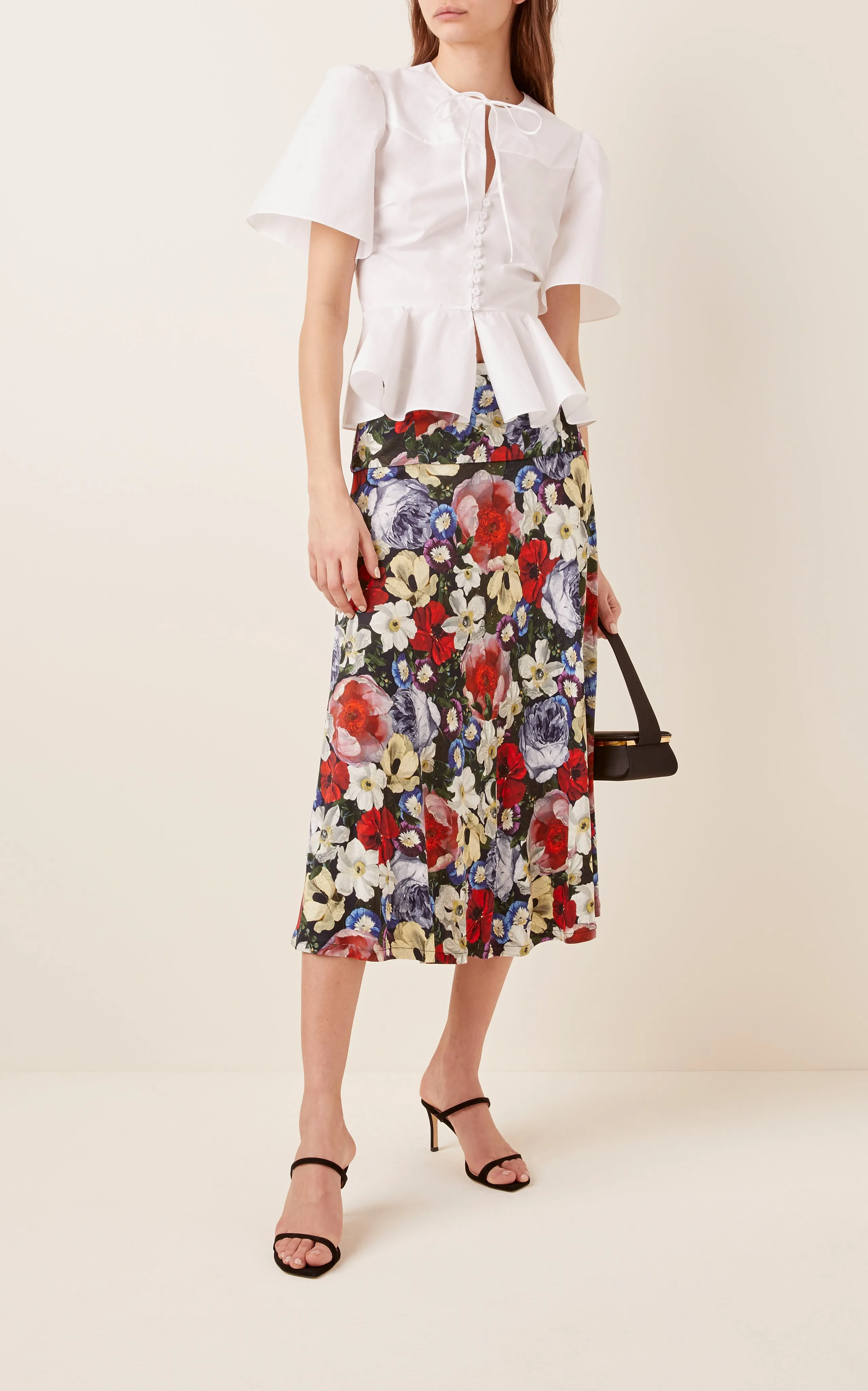 Erdem 'Elvin' Floral Printed Satin-Jersey Skirt