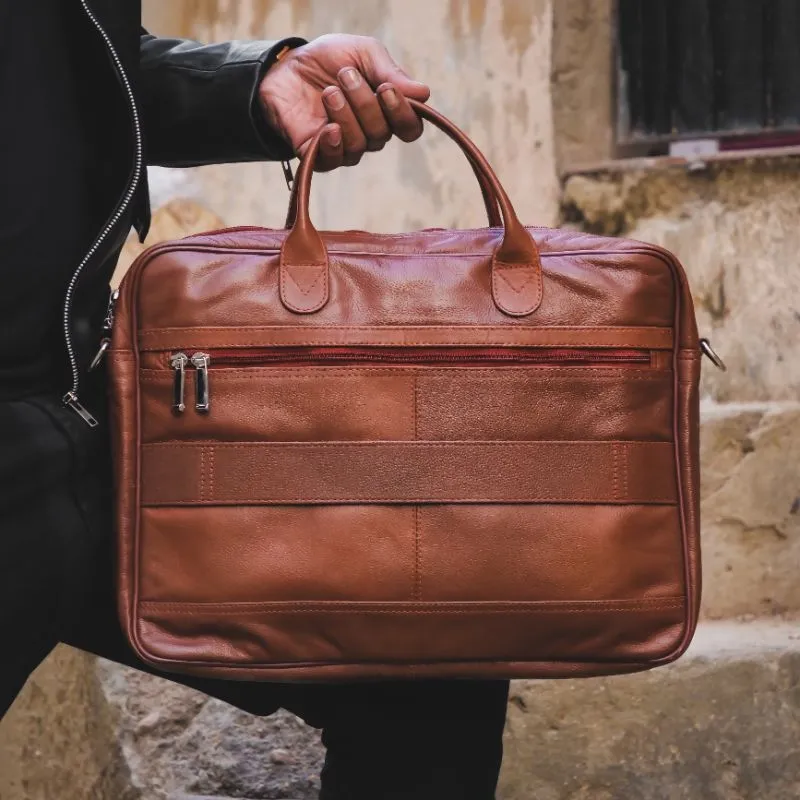 Executive Tan Leather Laptop Bag