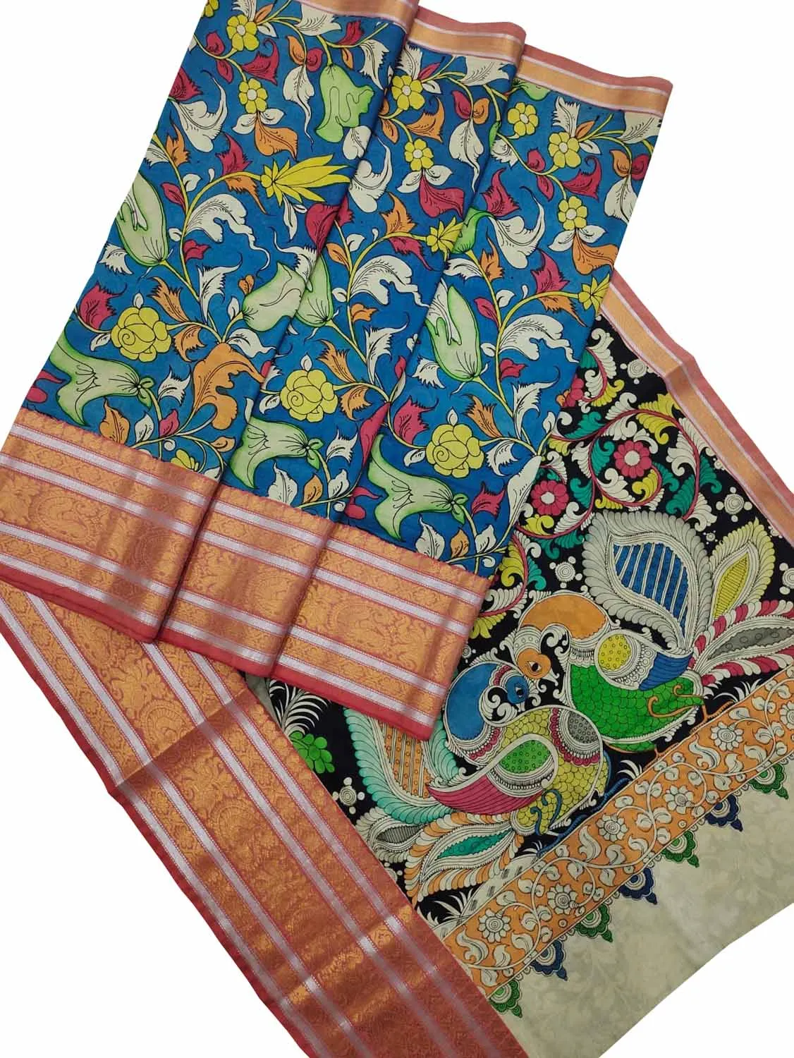 Exquisite Blue Kalamkari Hand Painted Silk Saree