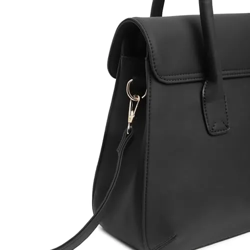 Fastrack Large Satchel Bag for Women | Structured, Stylish Bag With Spacious Compartments | Classic Work Bag Made of High Quality Faux Leather (Black)