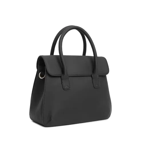 Fastrack Large Satchel Bag for Women | Structured, Stylish Bag With Spacious Compartments | Classic Work Bag Made of High Quality Faux Leather (Black)