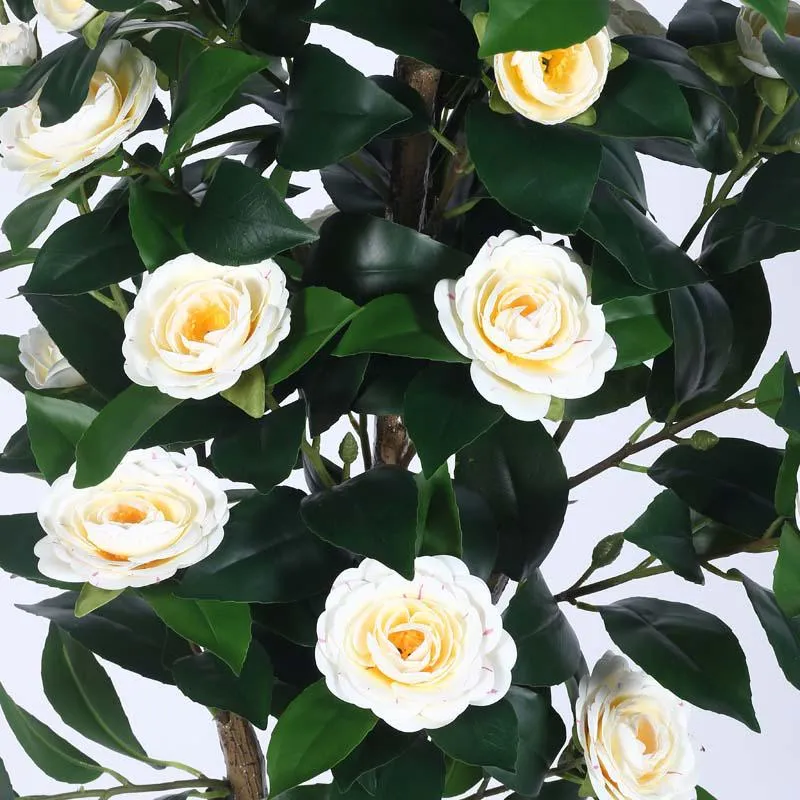 Faux Lush Mini Camellia Plant With Pot -  White - 5 Feet