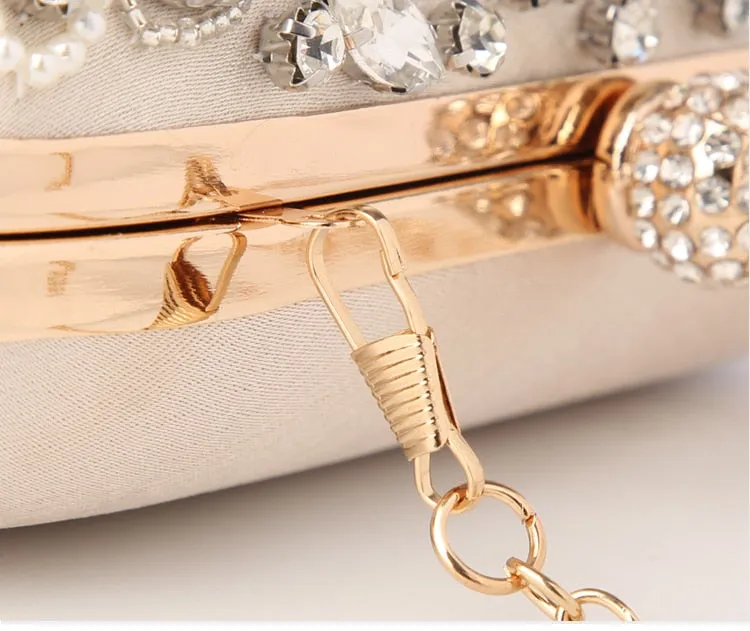 Female Luxury Simulated Diamond & Faux Pearls Floral Pattern PU Evening Clutches