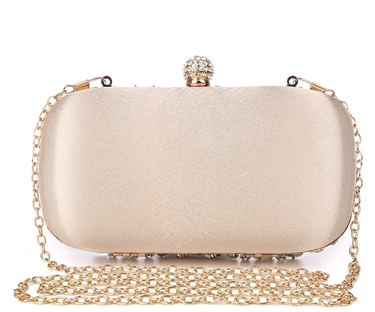 Female Luxury Simulated Diamond & Faux Pearls Floral Pattern PU Evening Clutches