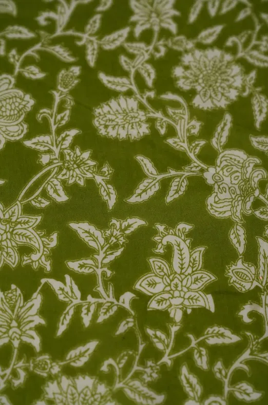 Floral Green Pure Cotton Print Fabric