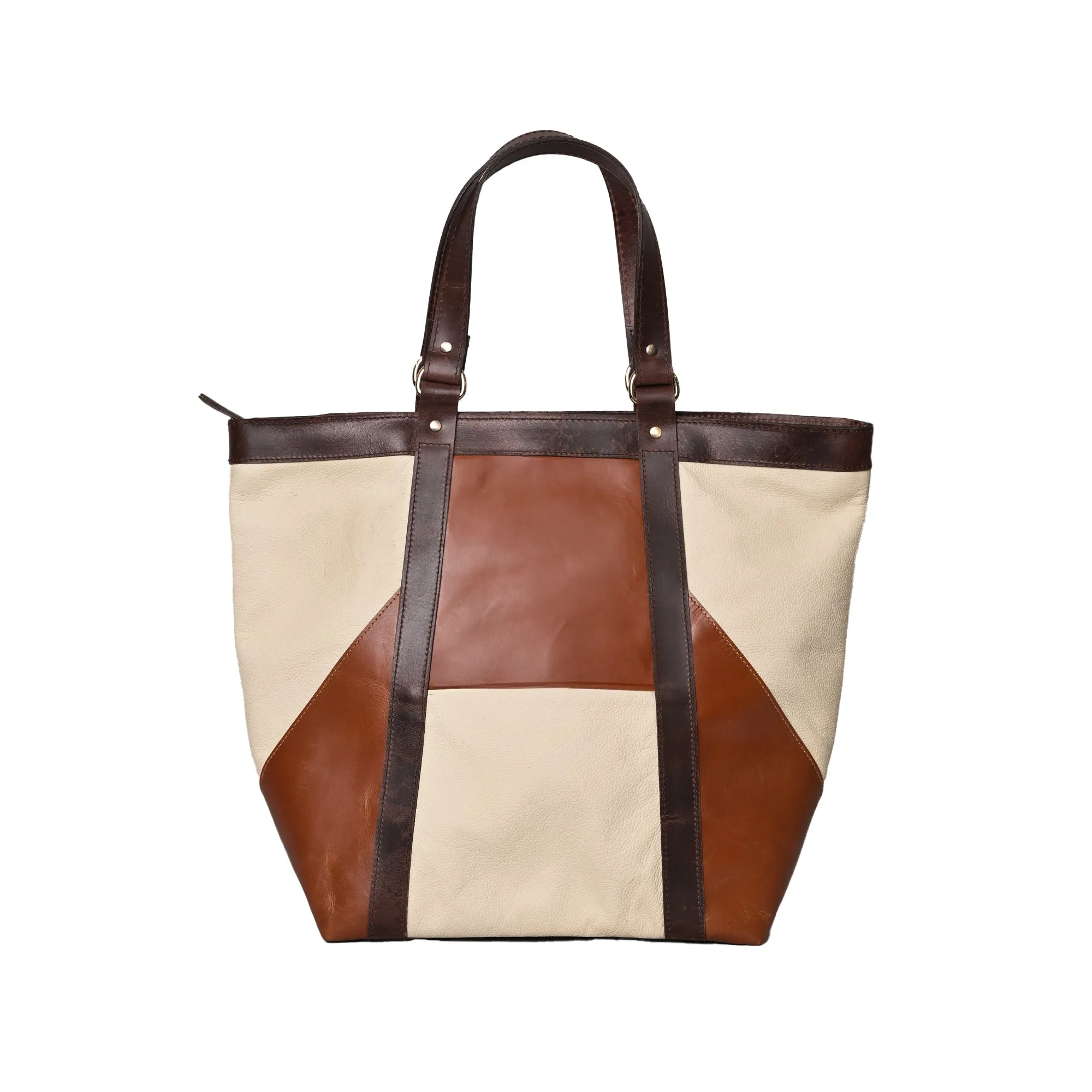 Geometric Design Leather Tote