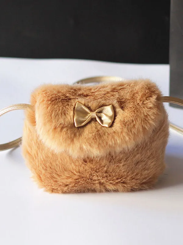 Girls Faux Fur Bow Crossbody Handbag