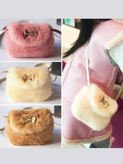 Girls Faux Fur Bow Crossbody Handbag