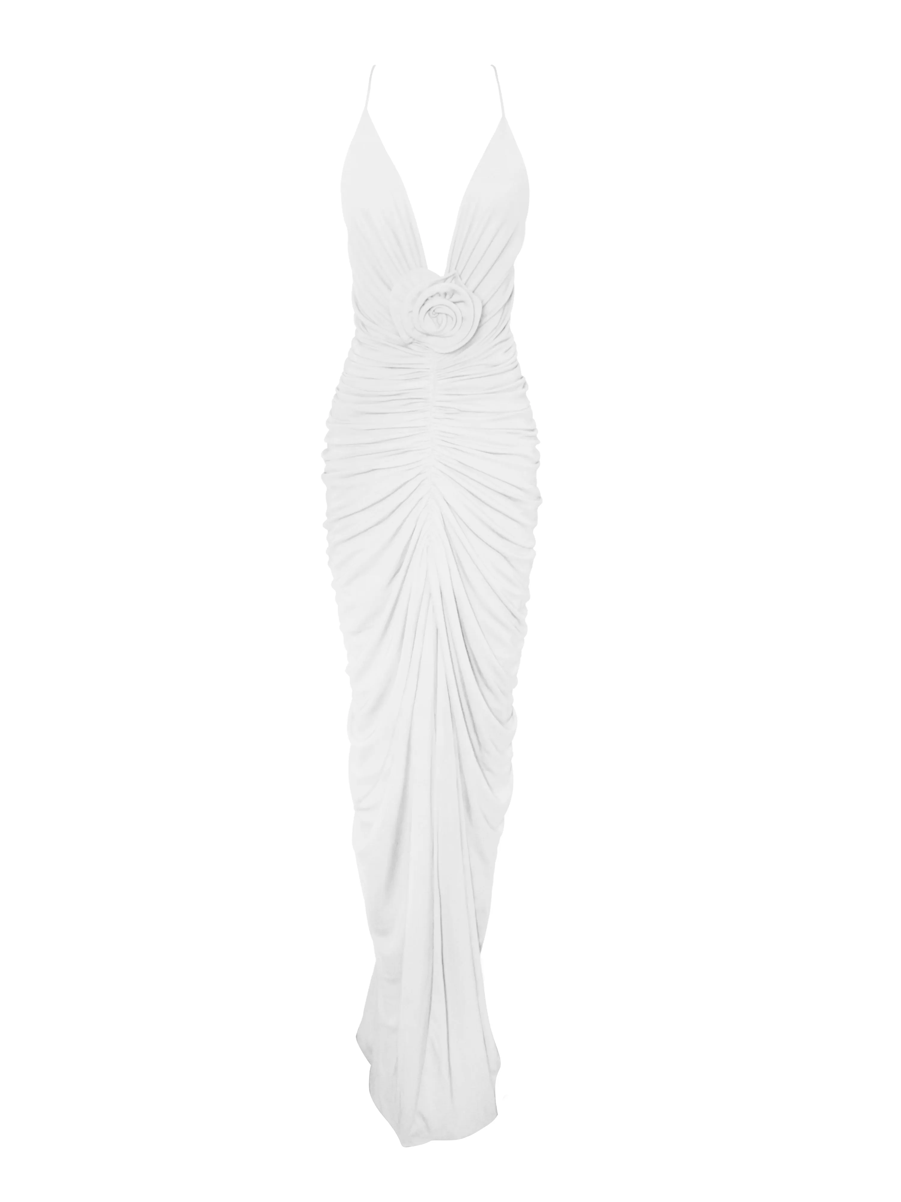 Glen White Strappy Deep Graceful V Backless Maxi Dress