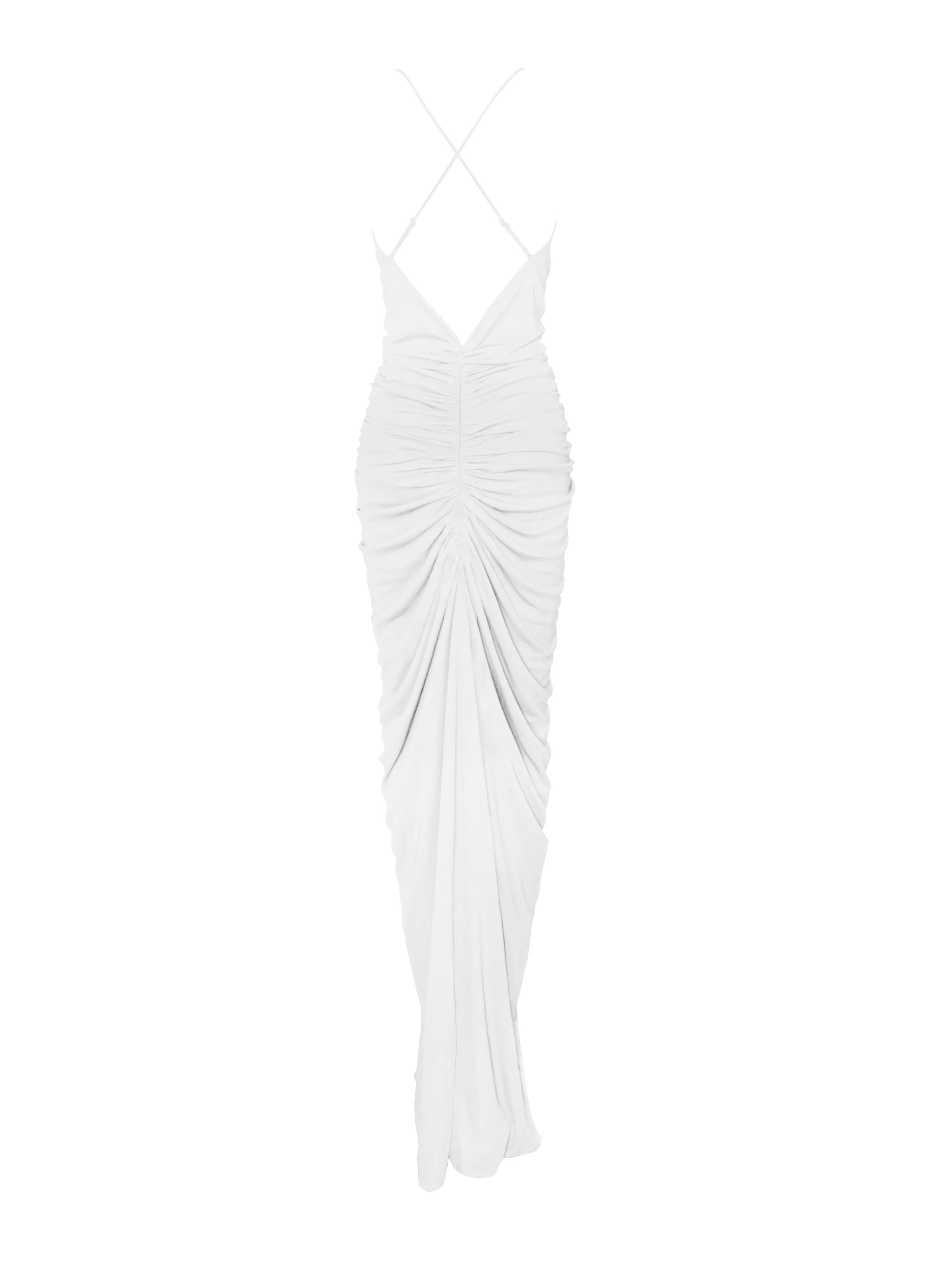 Glen White Strappy Deep Graceful V Backless Maxi Dress