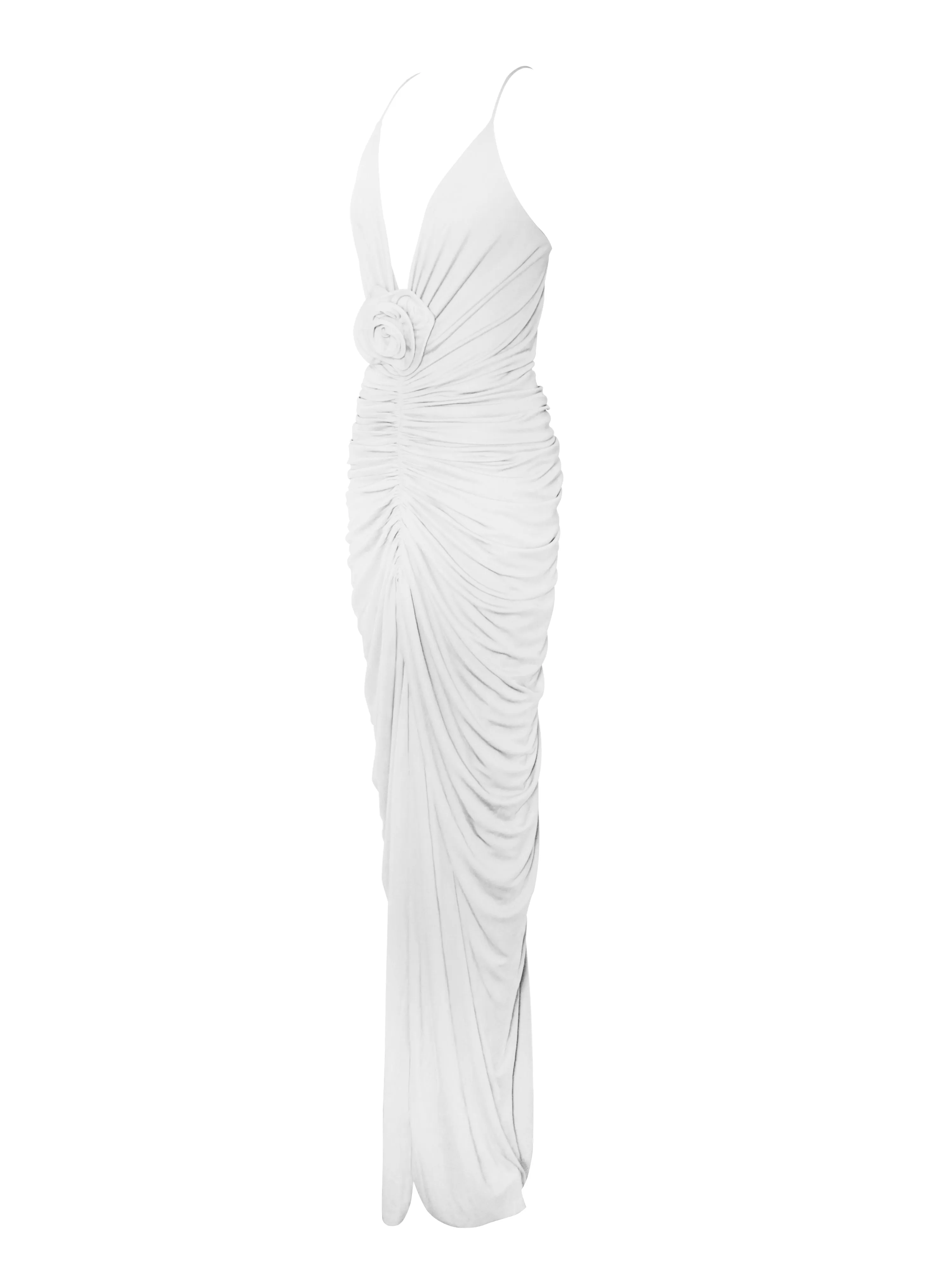 Glen White Strappy Deep Graceful V Backless Maxi Dress