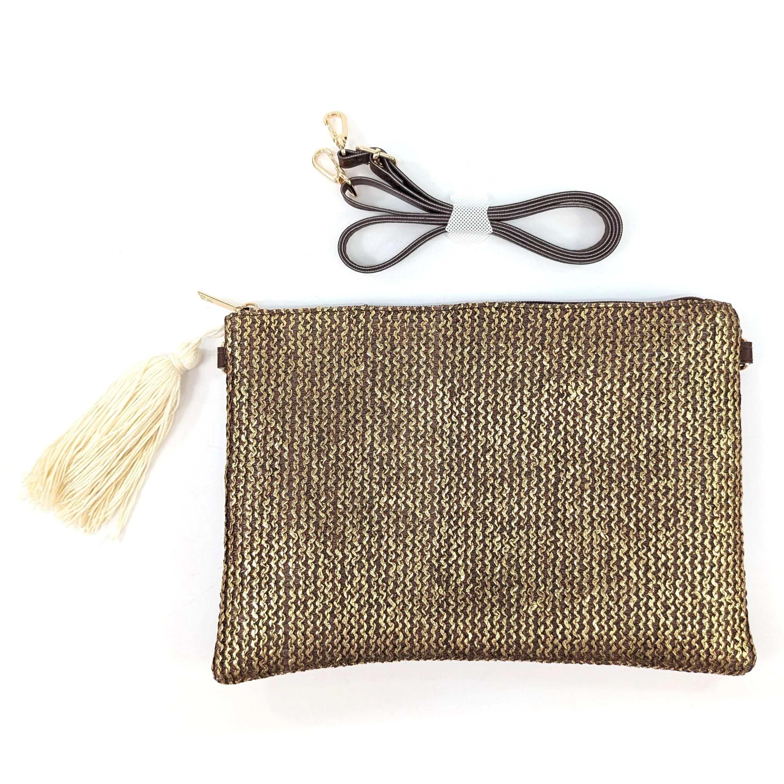 Glitzy Clutch Bag with Tassel - Chocolate