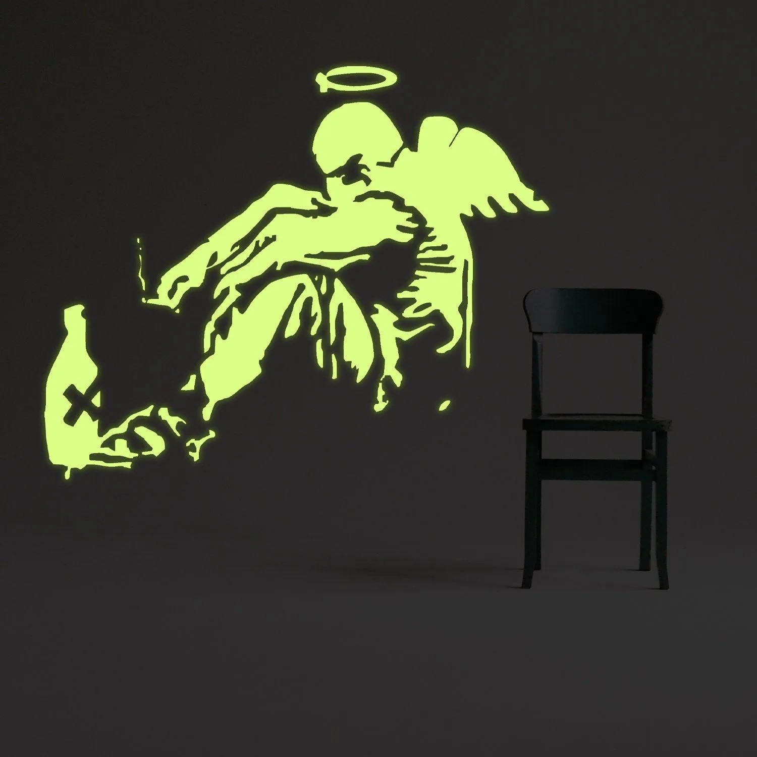 Glow In Dark Banksy Fallen Angel Wall Sticker - Night Glowing Giant Street Graffiti Wings Vinyl Decal