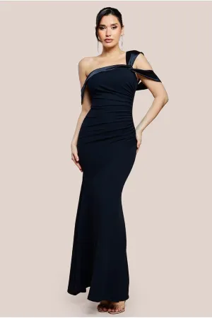 Goddiva One Shoulder Satin Band Maxi Dress - Black