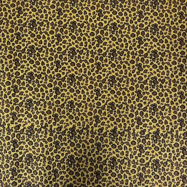 Gold | Brown Leopard Print Glitter Canvas Vinyl Fabric