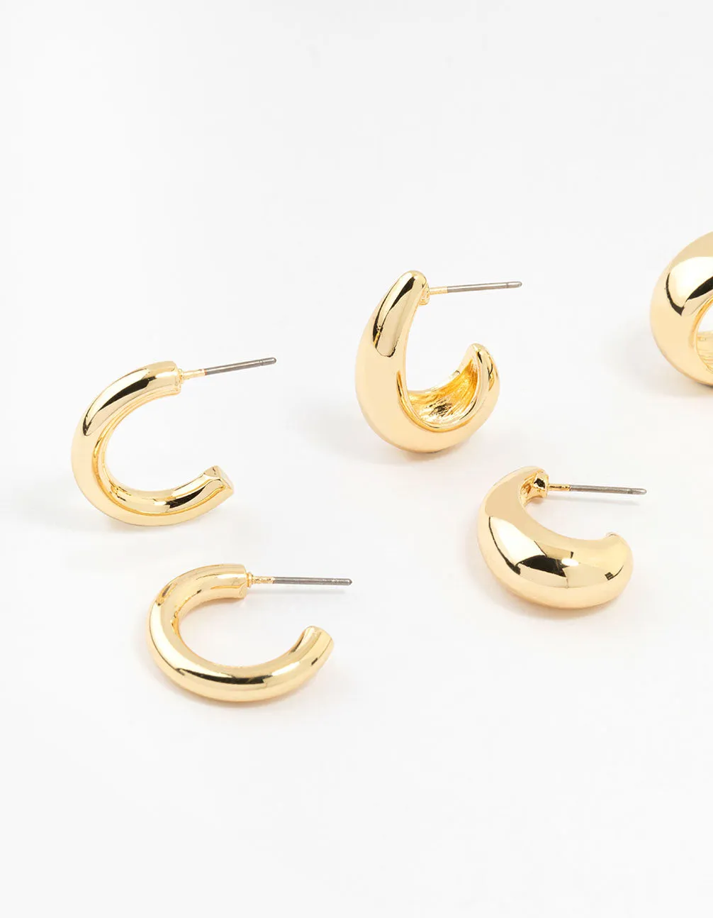 Gold Plated Chunky Hoop Earrings 3-Pack