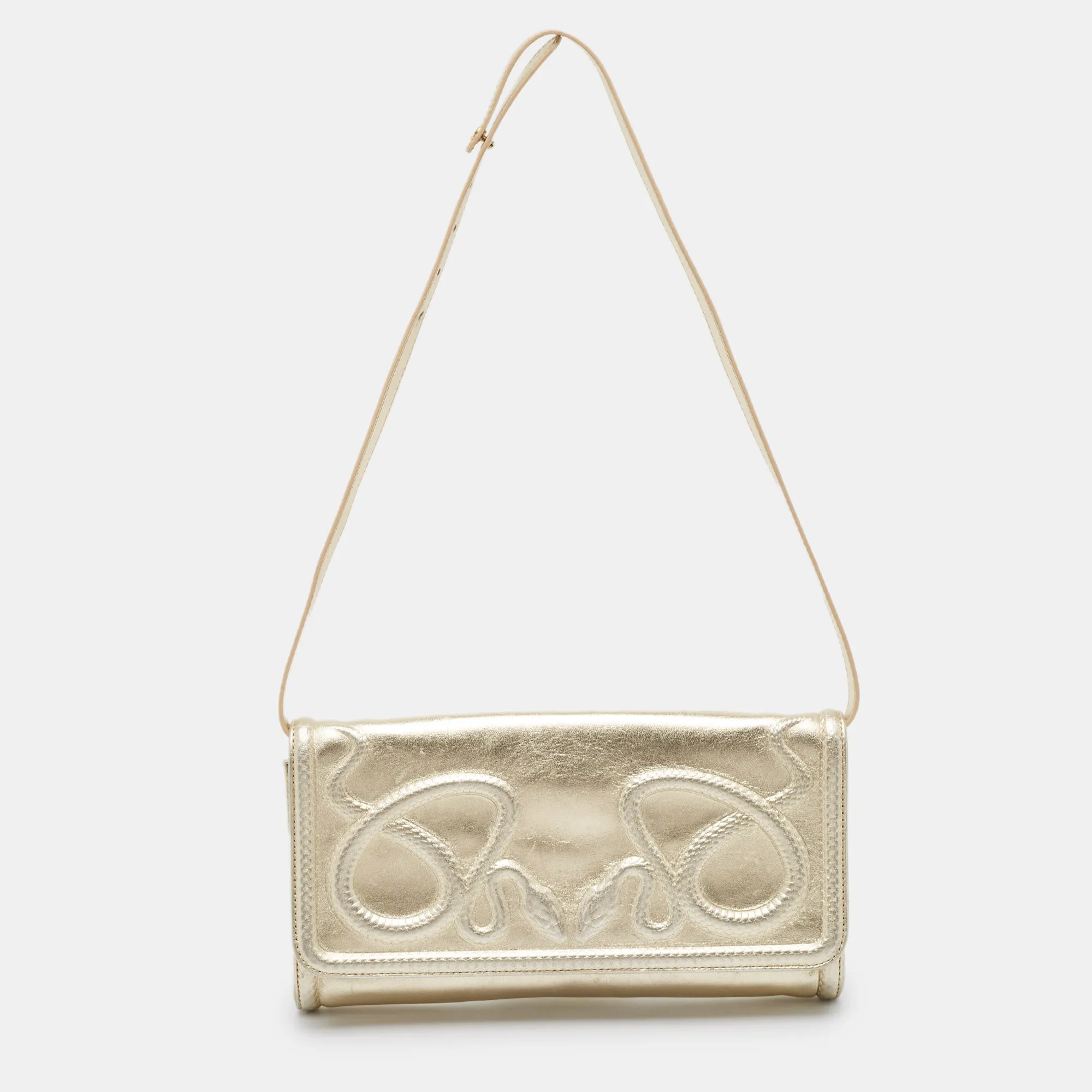 Gold Snake Embossed Leather Clutch