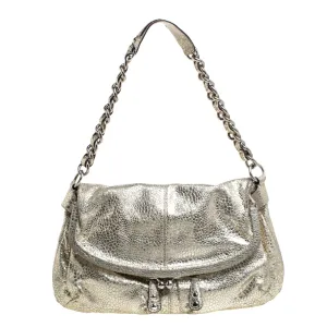 Gold Textured Leather Frame Fold Over Hobo