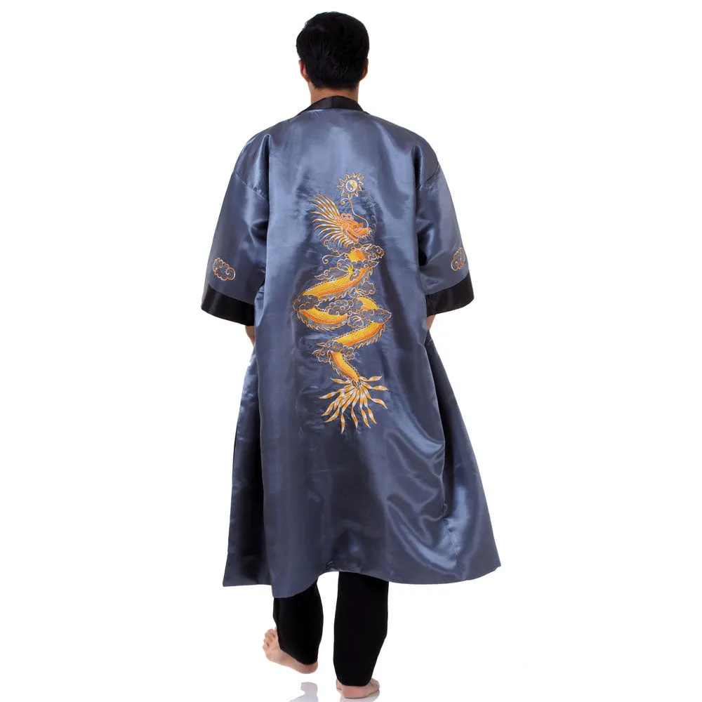 Gray Mizuchi Reversible Dragon Kimono Robe for Men