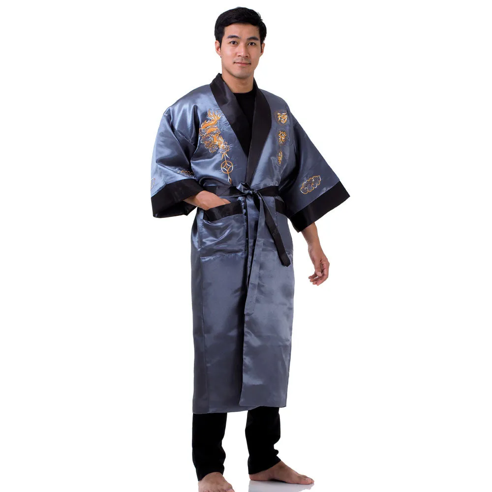 Gray Mizuchi Reversible Dragon Kimono Robe for Men