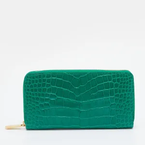 Green Alligator Leather Zippy Wallet