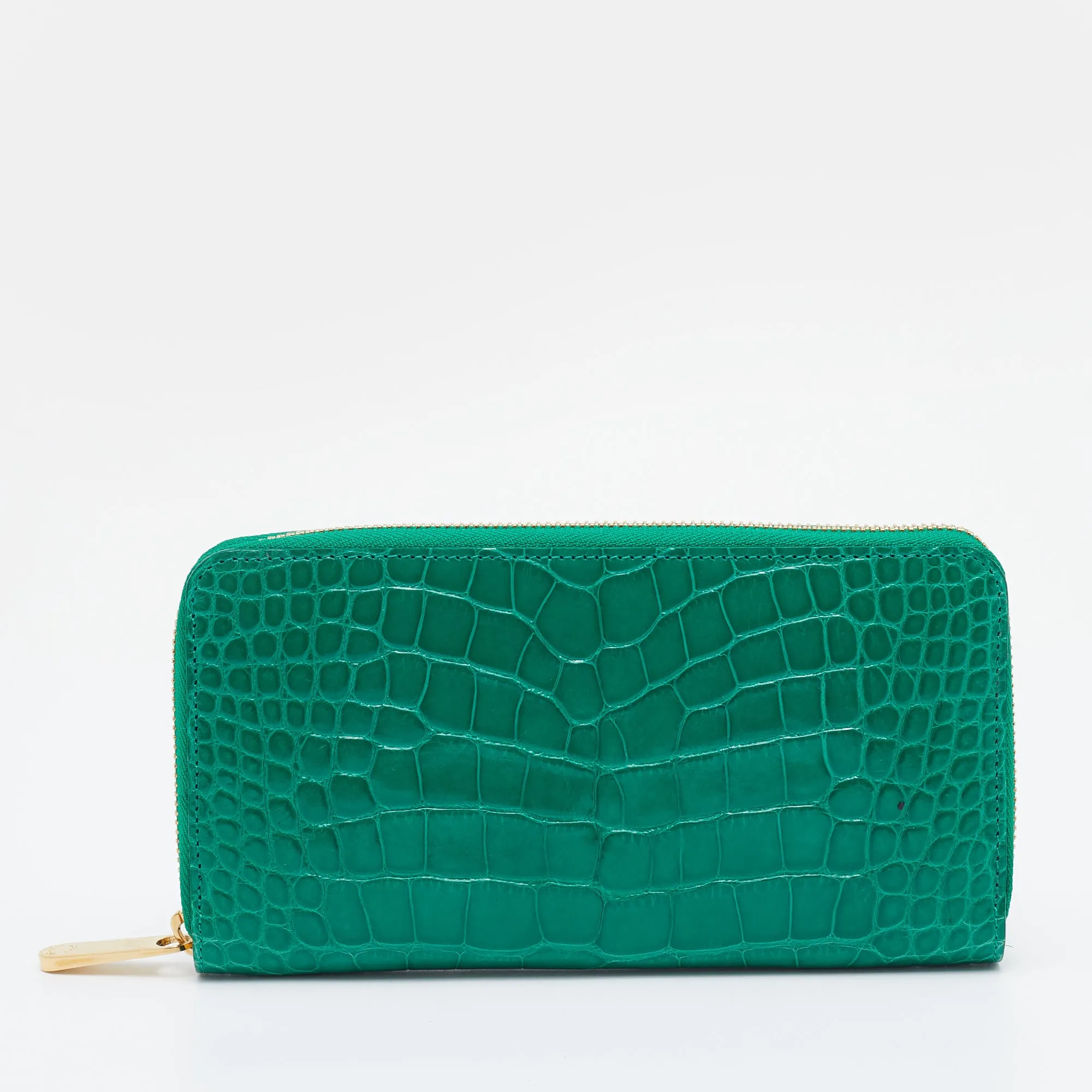 Green Alligator Leather Zippy Wallet