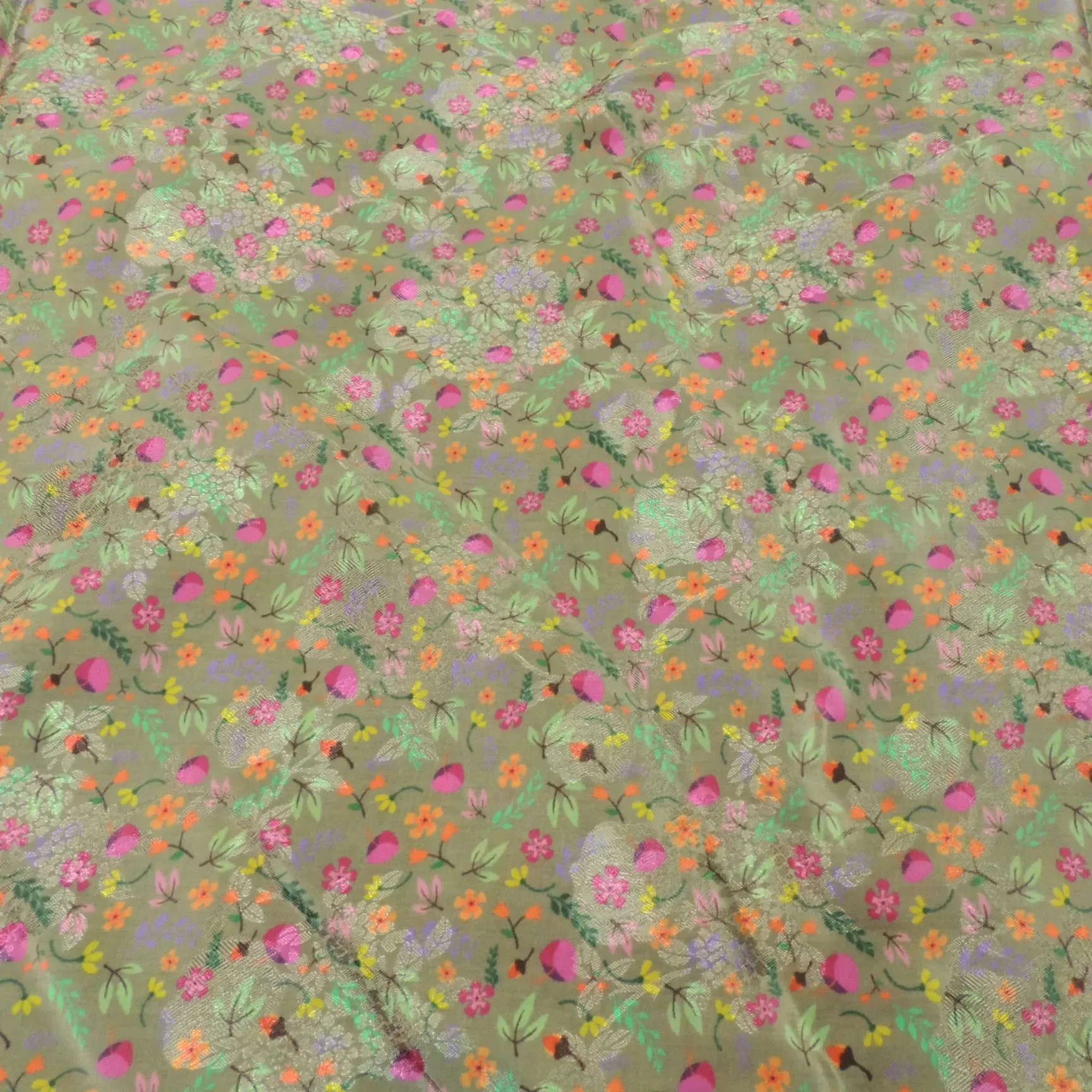 Green Floral Digital Print Jacquard On Viscose Crepe Fabric