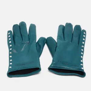 Green Leather Studded Gloves M