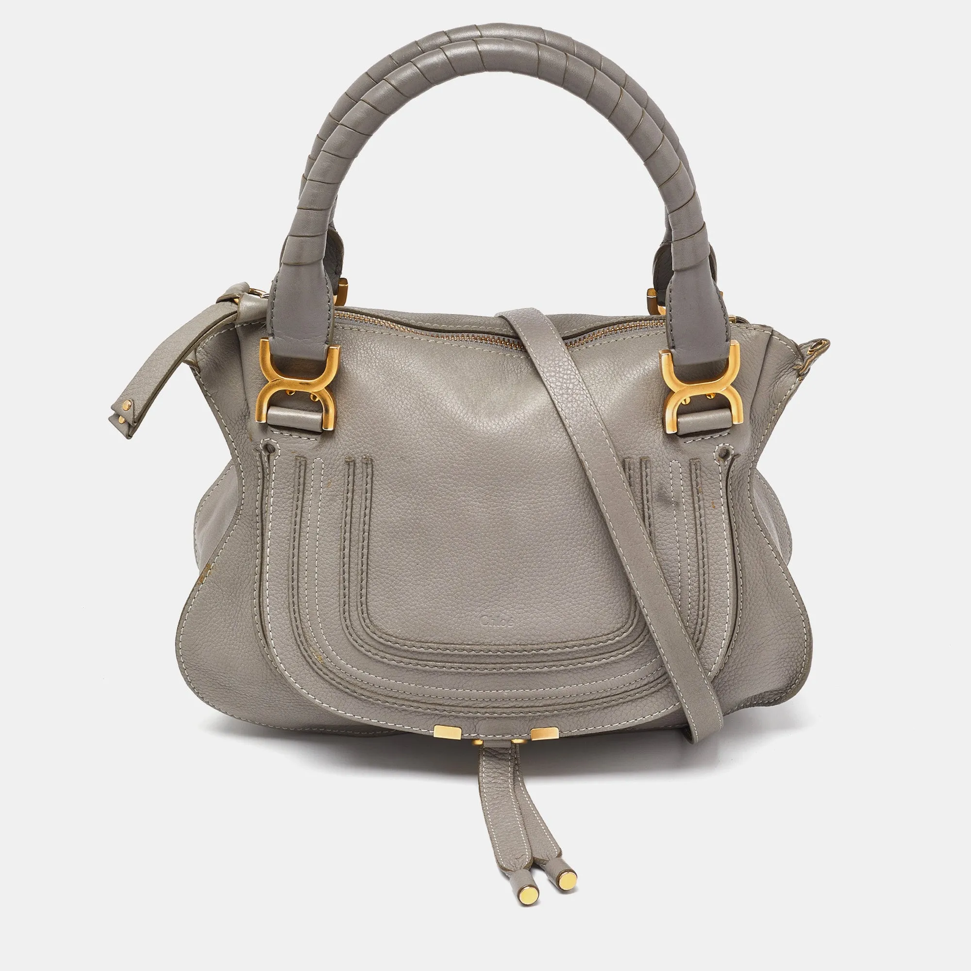 Grey Leather Medium Marcie Satchel