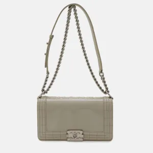 Greyish Enamel Leather Boy Matelasse Coco Mark Chain Shoulder Bag