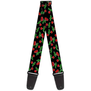 Guitar Strap - Cherries Scattered Black