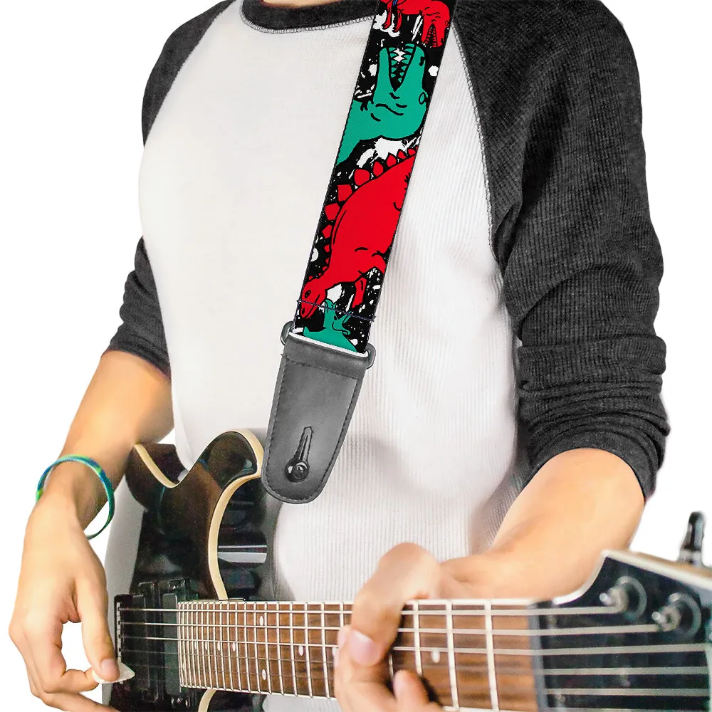 Guitar Strap - Dinosaurs Paint Splatter Black White Multi Color