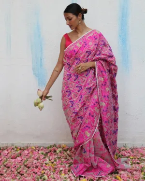 Gul-E-Farang Handwoven Jamdani Pure Linen Saree