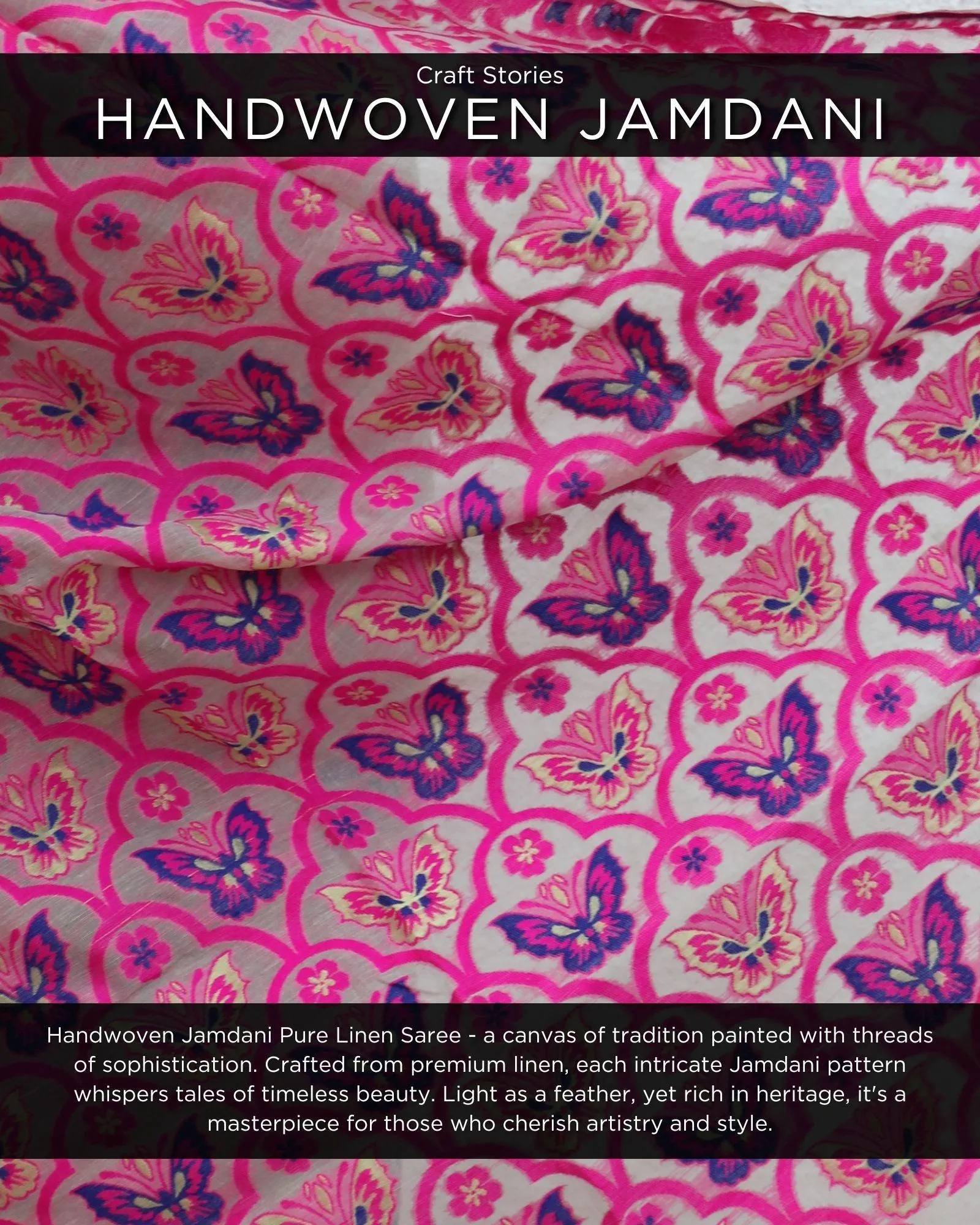 Gul-E-Farang Handwoven Jamdani Pure Linen Saree