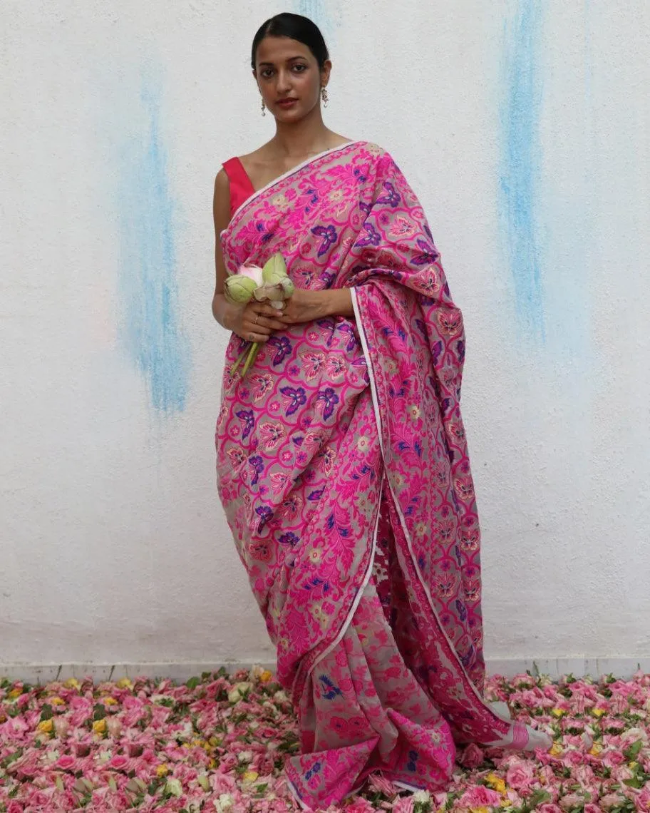 Gul-E-Farang Handwoven Jamdani Pure Linen Saree