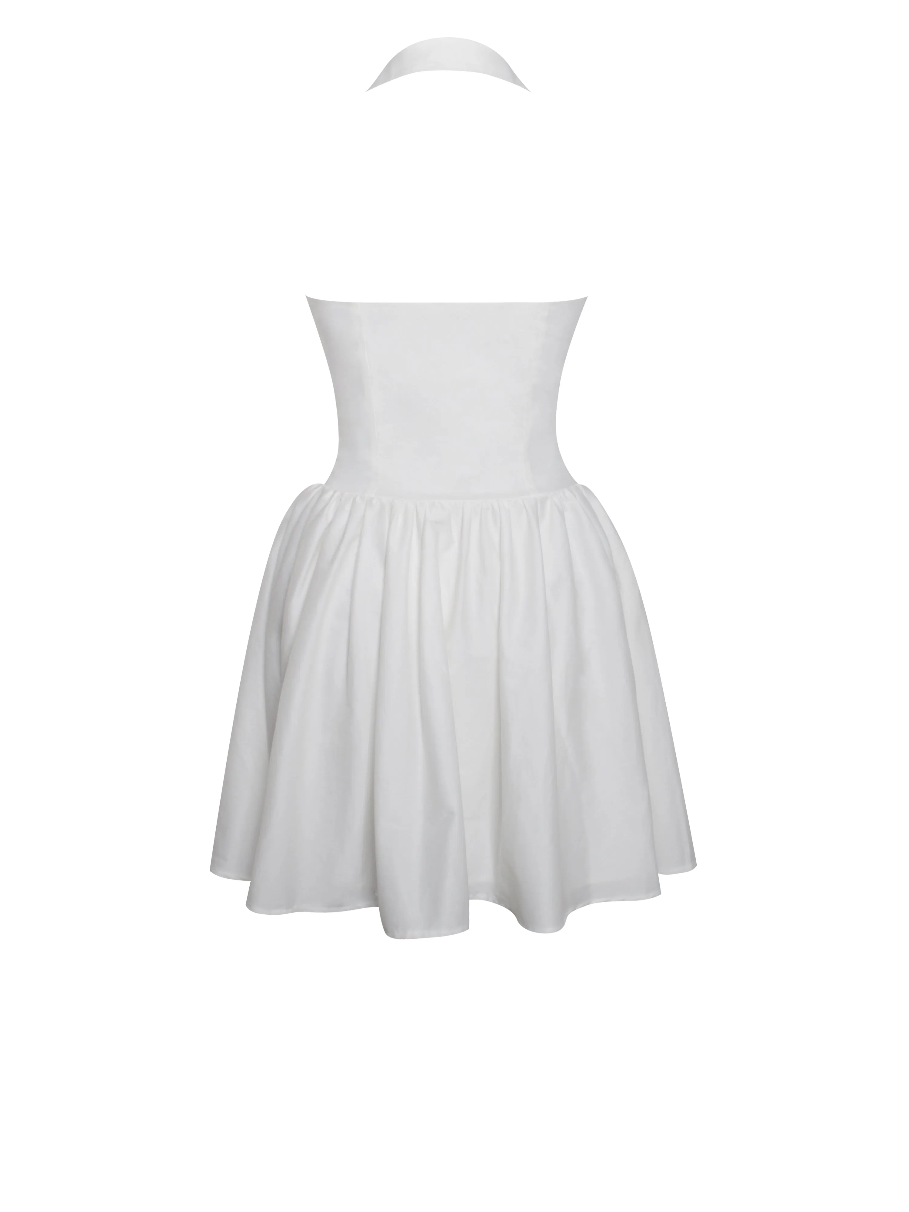 Hailey White Embroidered Collared Graceful Halter Drop Waist Mini Dress