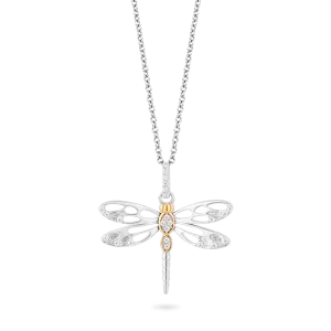 Hallmark Fine Jewelry Dragonfly Pendant in Sterling Silver & 14K Yellow Gold with Diamonds