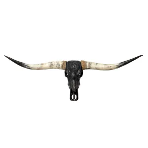 Hand Carved Longhorn Skull - Black Valknut