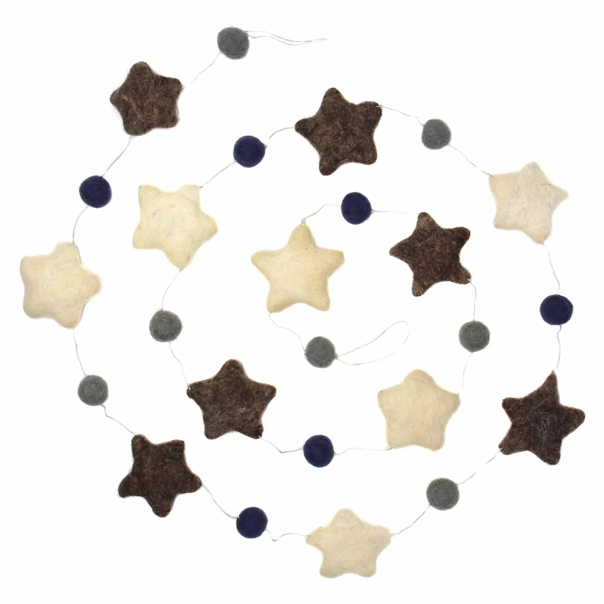 Hand Crafted Felt from Nepal: Stars Garland, Grey/Blue