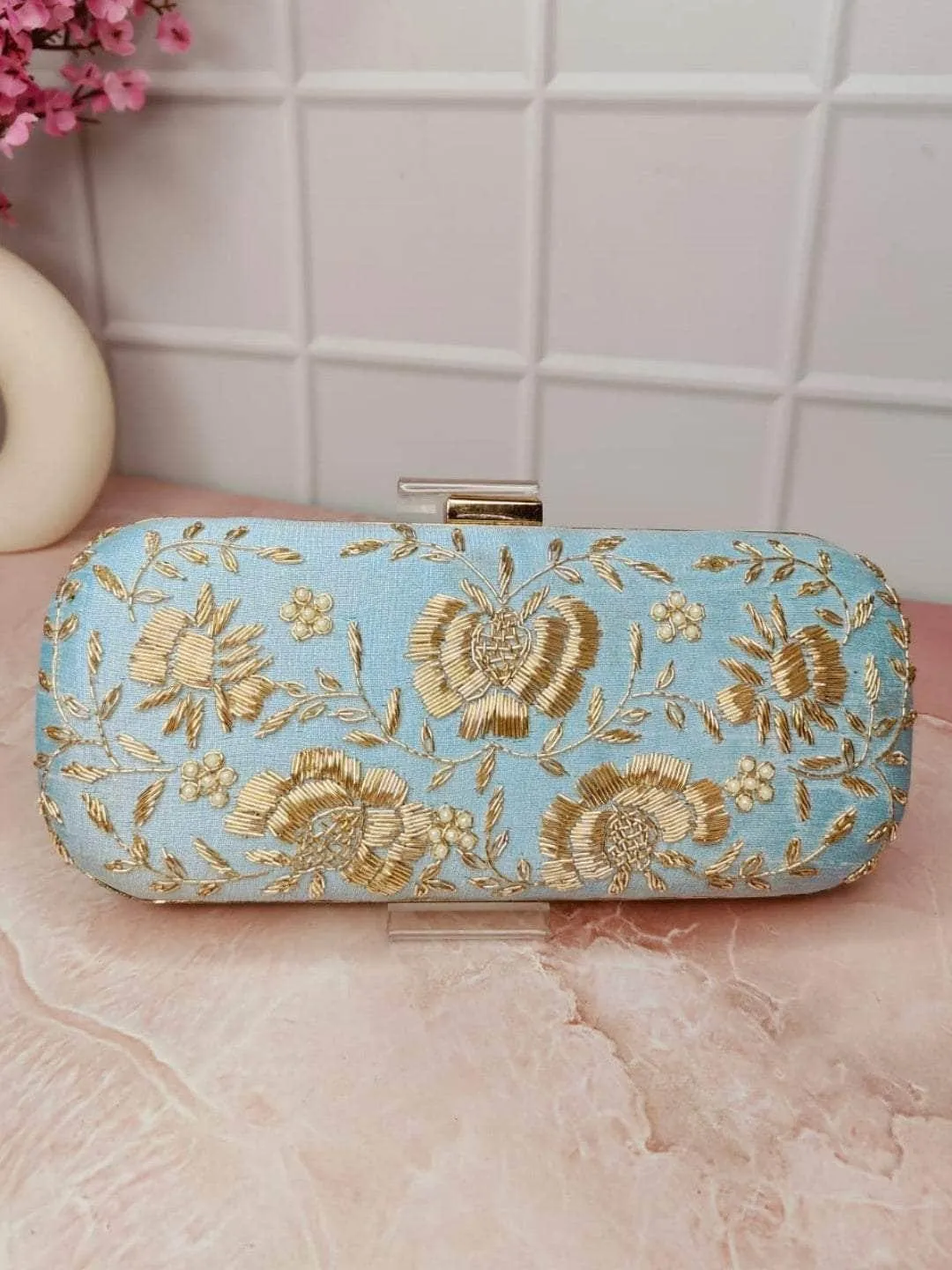 Heavy Embroidered Oval Clutch