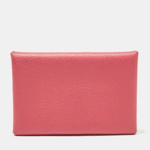 Herm&egrave;s Rose Azalee Chevre Mysore Leather Calvi Card Holder