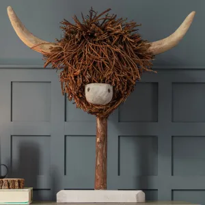 Hewie Highland Cow Hand Crafted Wooden Sculpture Brown