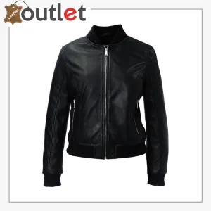 High Quality Black Leather Bomber Jacket